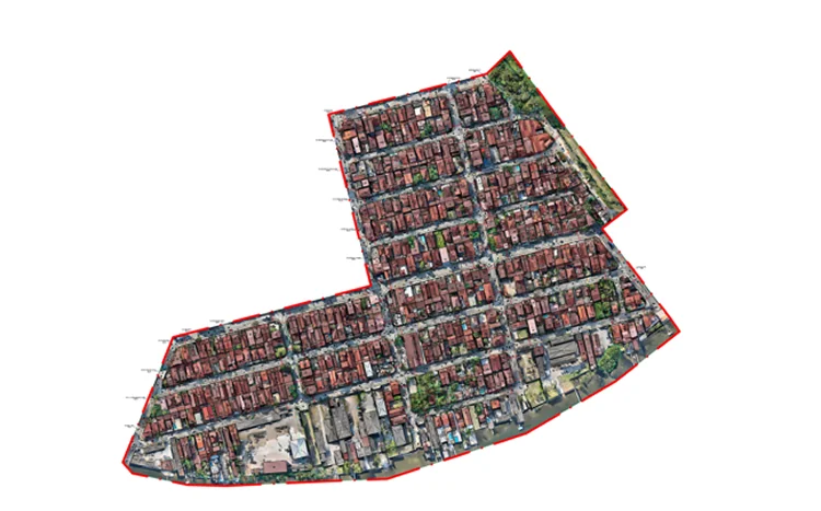 Planta cadastral sobre ortomosaico – Cubatão