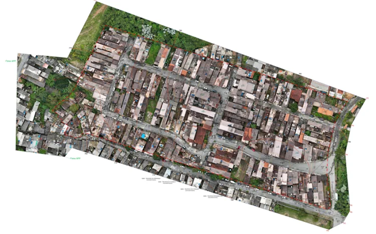 Planta cadastral sobre ortomosaico – Habita Reurb SP
