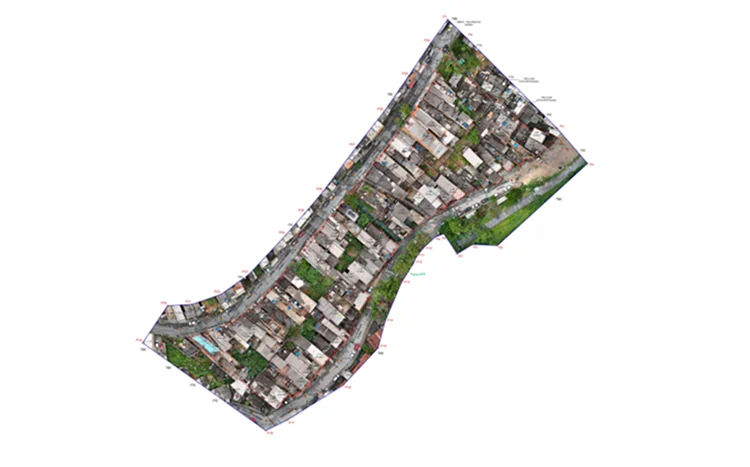 Planta cadastral sobre ortomosaico – Reurb SP