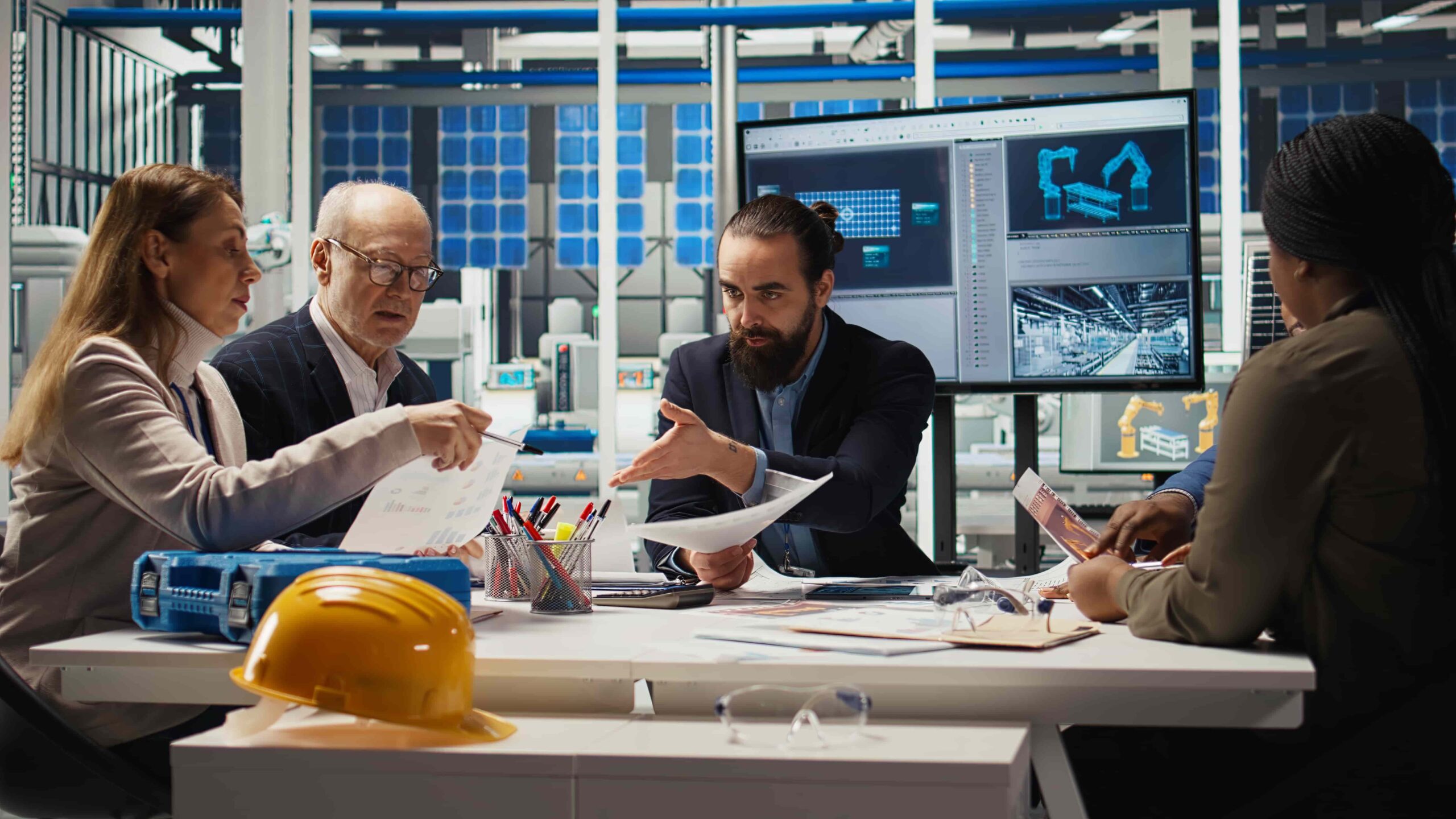 Uma equipe de engenheiros em projeto baseado na engenharia de valor.